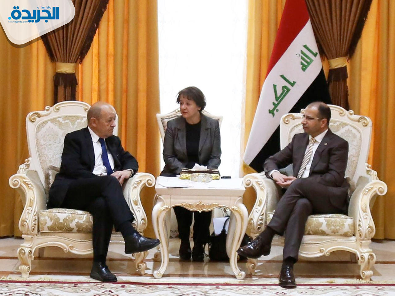 الجبوري أثناء اجتماعه مع وزير الخارجية الفرنسي