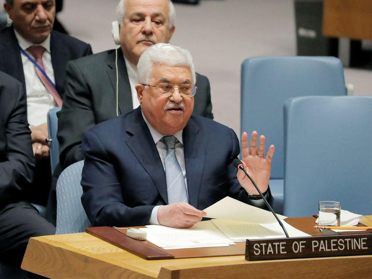 الرئيس الفلسطيني محمود عباس يتحدث خلال اجتماع لمجلس الأمن التابع للأمم المتحدة في مقر الأمم المتحدة في نيويورك