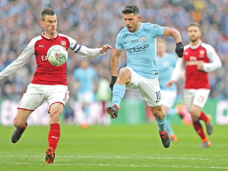 جانب من مواجهة أرسنال ومانشستر سيتي في كأس الرابطة الأحد الماضي