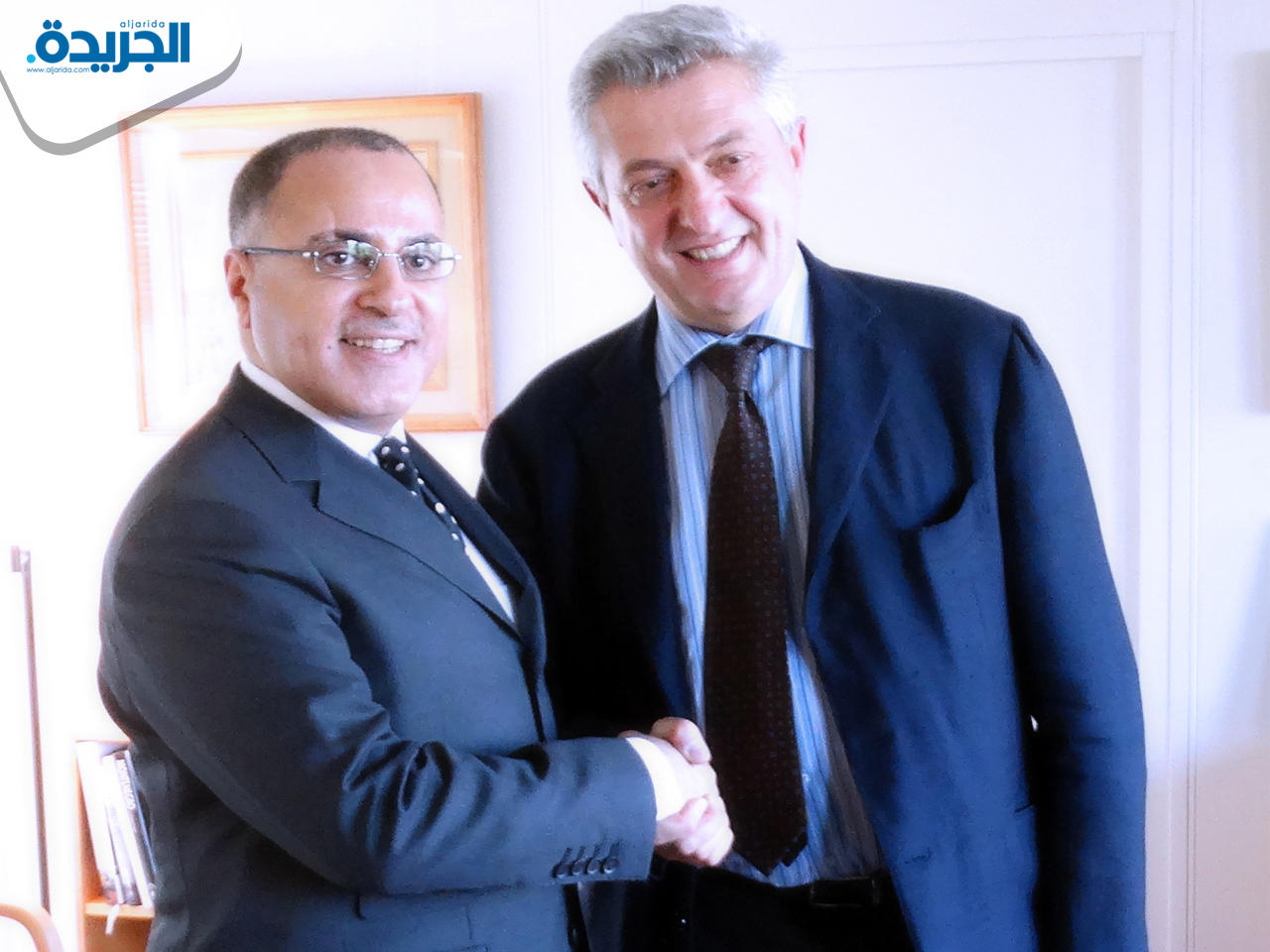 مندوب الكويت لدى الامم المتحدة والمنظمات الدولية في جنيف جمال الغنيم مع مدير عام مفوضية الامم المتحدة لشؤون اللاجئين فيليبو غراندي