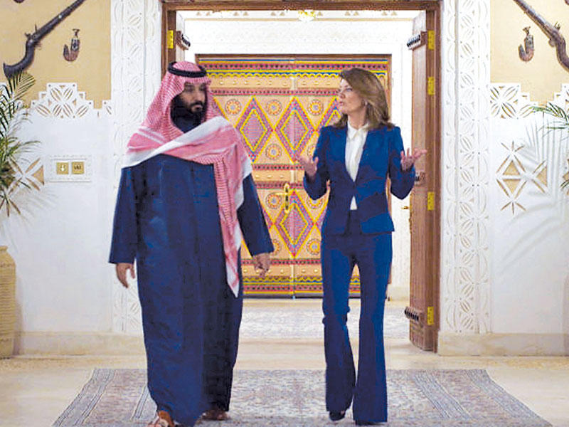 بن سلمان والإعلامية الأميركية نورا أودونيل خلال المقابلةn