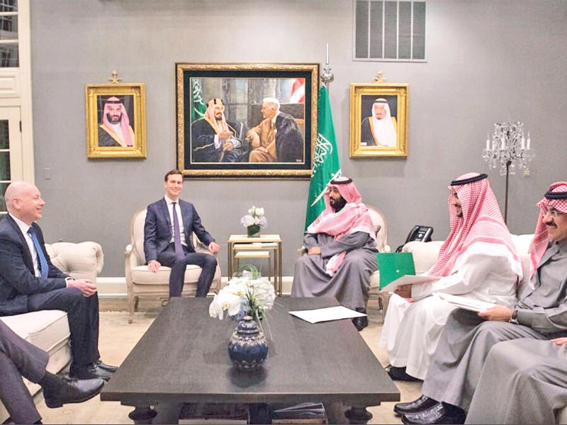 بن سلمان وكوشنر خلال لقائهما 