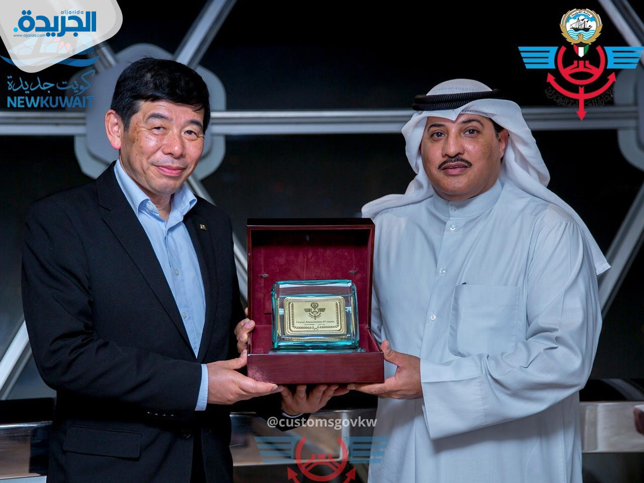 المدير العام للادارة العامة للجمارك الكويتية المستشار جمال الجلاوي خلال استقبال الأمين العام لمنظمة الجمارك العالمية الدكتور كوينو ميكوريا