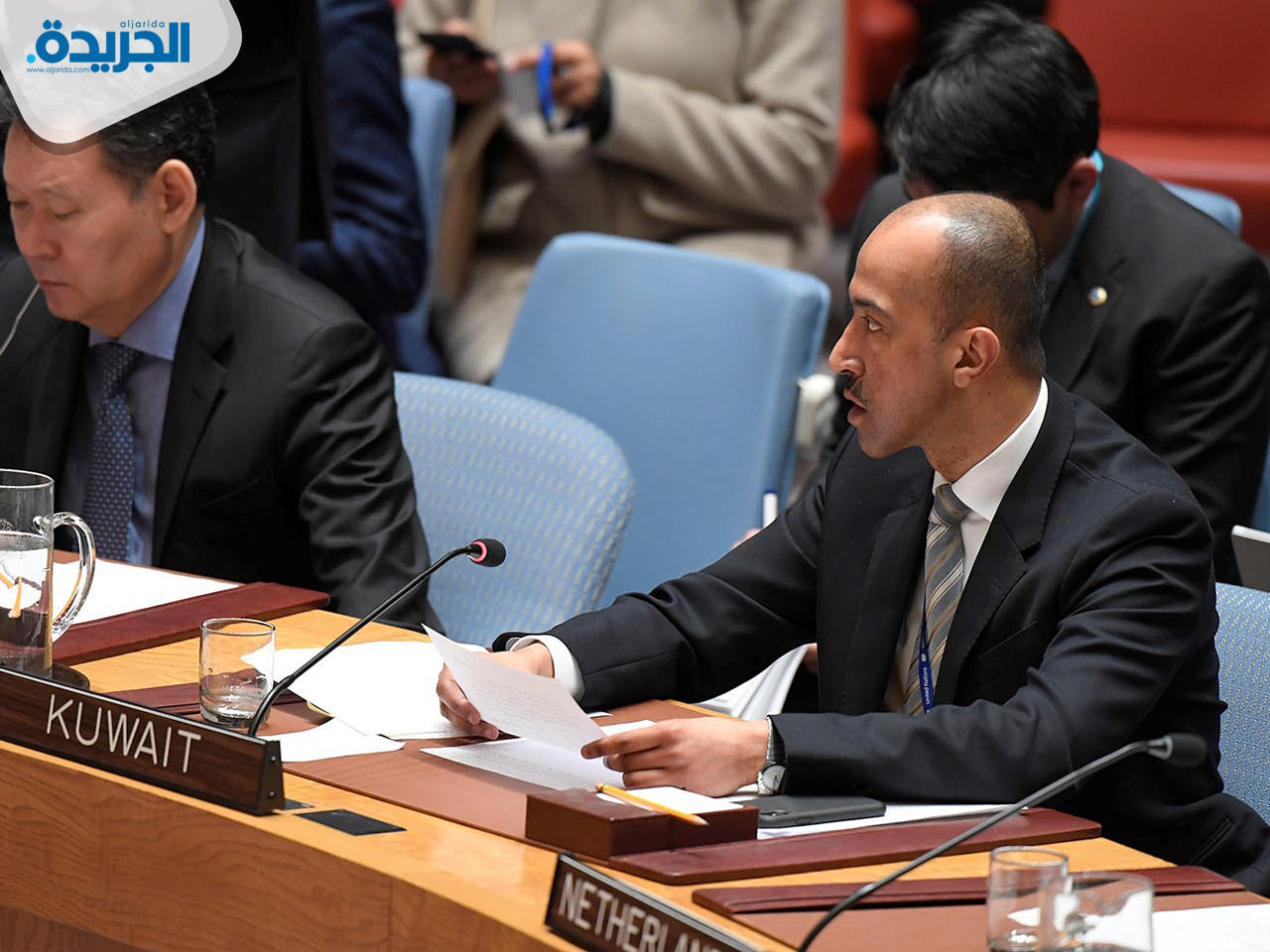  نائب المندوب الدائم لدولة الكويت لدى الأمم المتحدة المستشار بدر المنيخ امام جلسة مجلس الامن