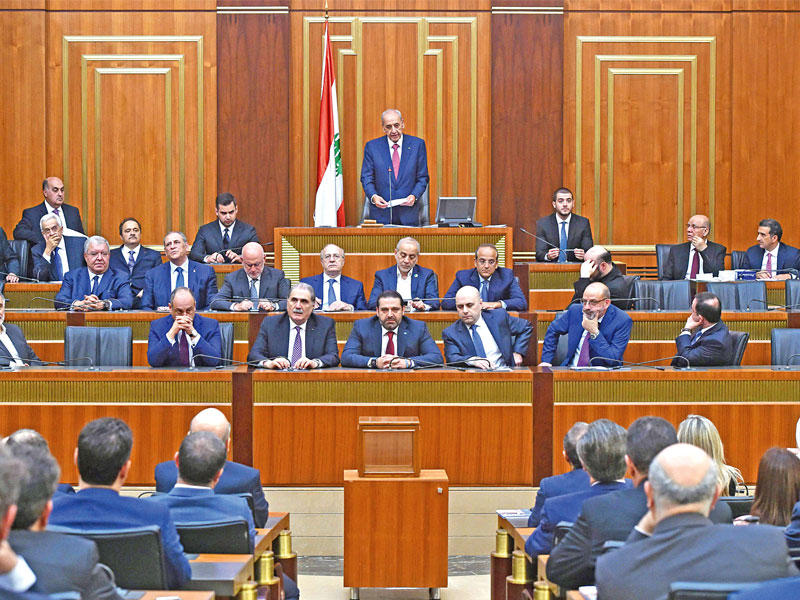 بري يلقي كلمة بعد فوزه بالاقتراع  (أ ف ب)