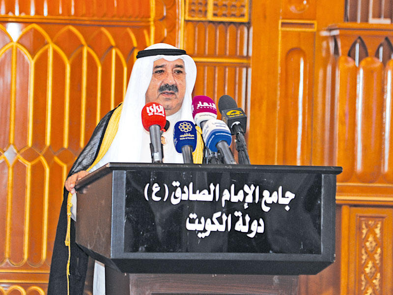 ناصر الصباح أثناء إلقاء كلمته في الذكرى الثالثة لشهداء جامع الإمام الصادق أمس الأولn