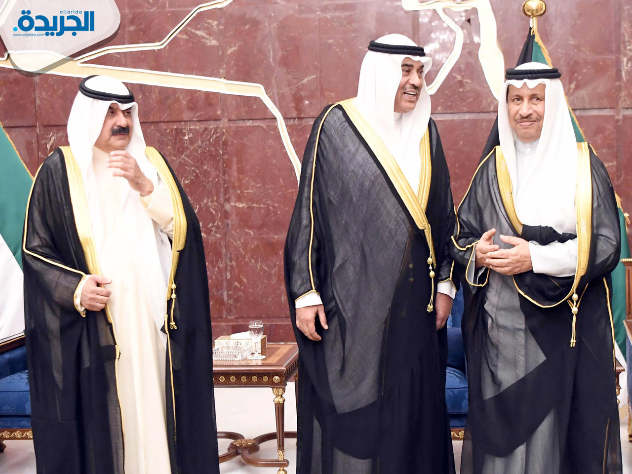 الشيخ جابر المبارك والشيخ صباح الخالد وخالد الجارالله خلال الحفل