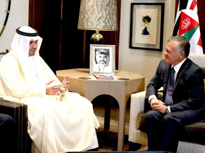  مبعوث سمو الأمير الشيخ صباح الأحمد الجابر الصباح حفظه الله ورعاه نائب رئيس مجلس الوزراء ووزير الدولة لشؤون مجلس الوزراء أنس الصالح خلال اللقاء مع ملك الأردن عبدالله بن الحسين