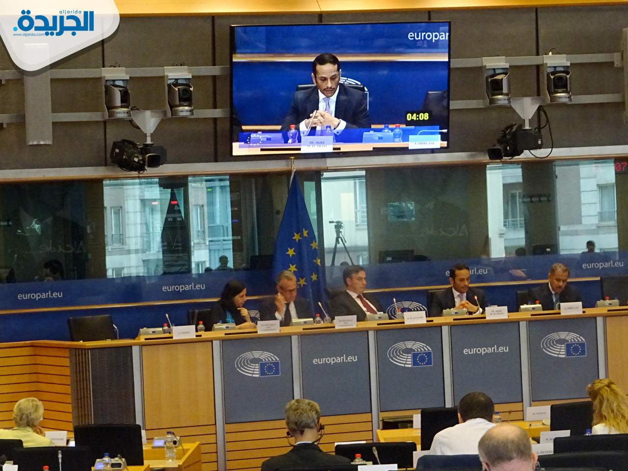 وزير الخارجية القطري متحدثاً في البرلمان الأوروبي