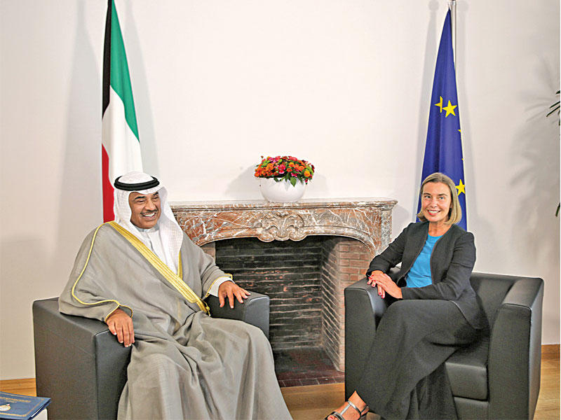 الخالد خلال لقائه الممثلة العليا للشؤون السياسية والأمنية في الاتحاد الأوروبي أمس