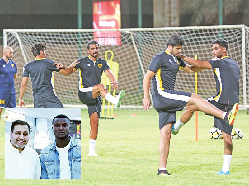 جانب من تدريبات الأصفر بوجود يوسف ناصر... وفي الإطار الحقان مستقبلاً رونالد