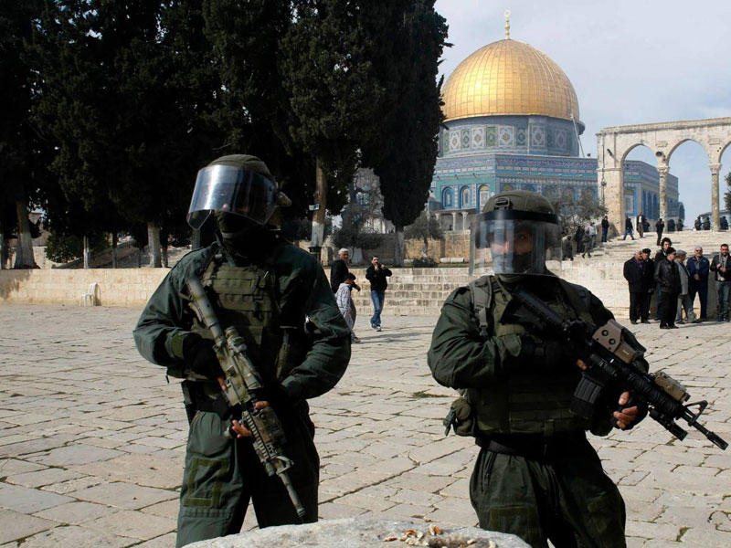 عناصر من الجيش الإسرائيلي يؤمّنون الحماية للمستوطنين في باحات «الأقصى» (الأناضول)