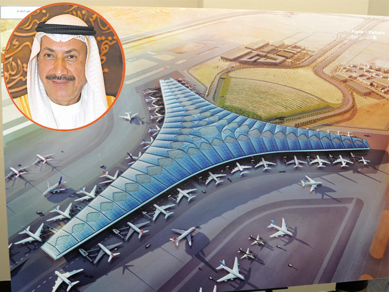 نموذج تصميم مبنى الركاب 2 لمطار الكويت الجديد وفي إطار الصورة حسام الرومي
