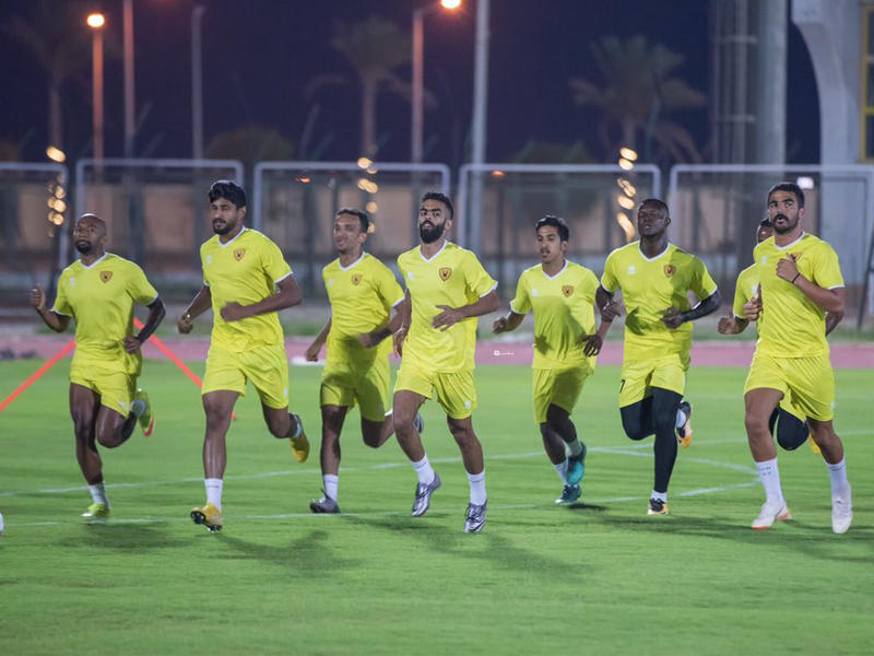 بعض لاعبي الأصفر في التدريبات الأخيرة