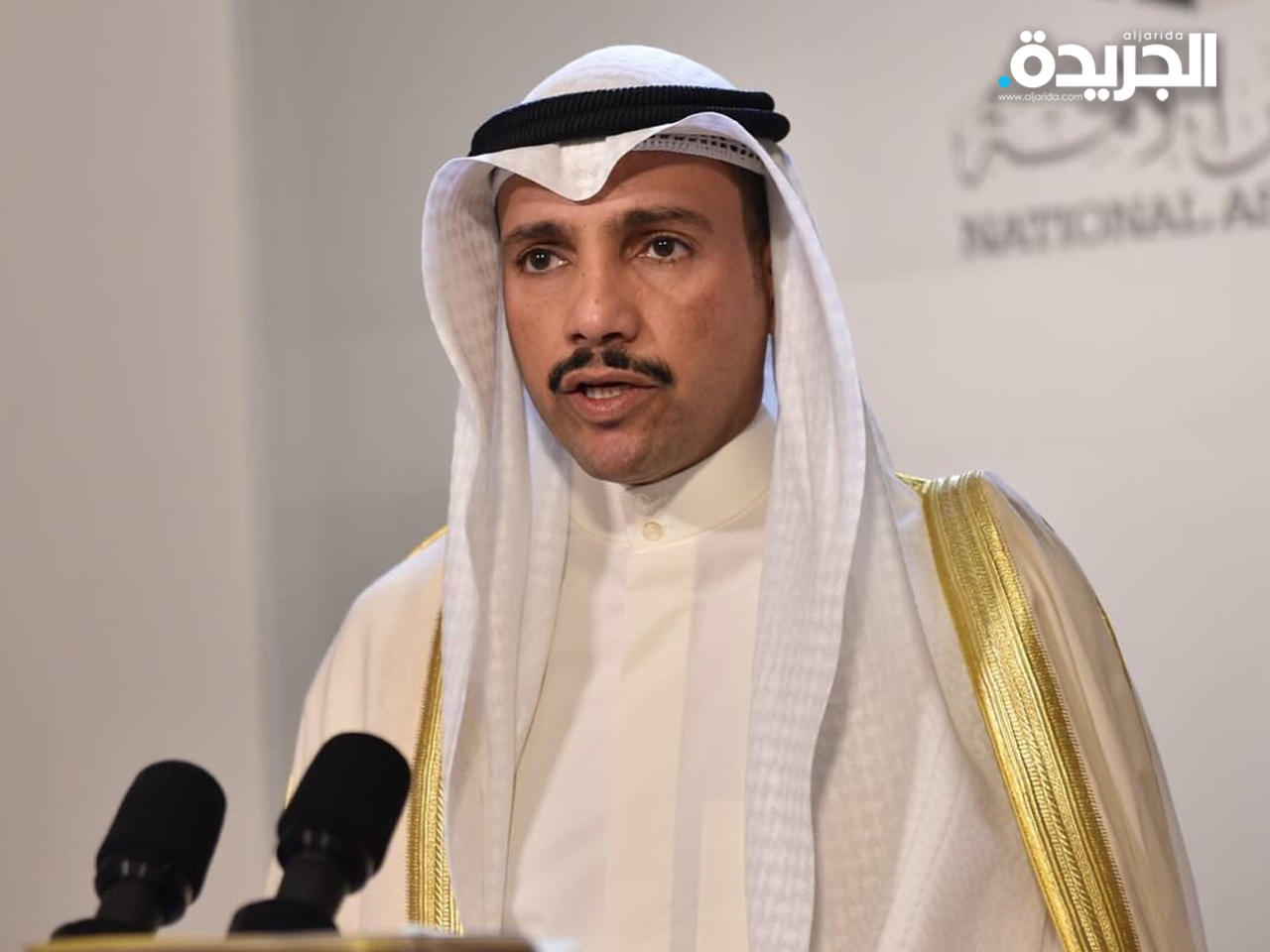 الغانم متحدثاً للصحافيين (تصوير عبدالله الخلف)