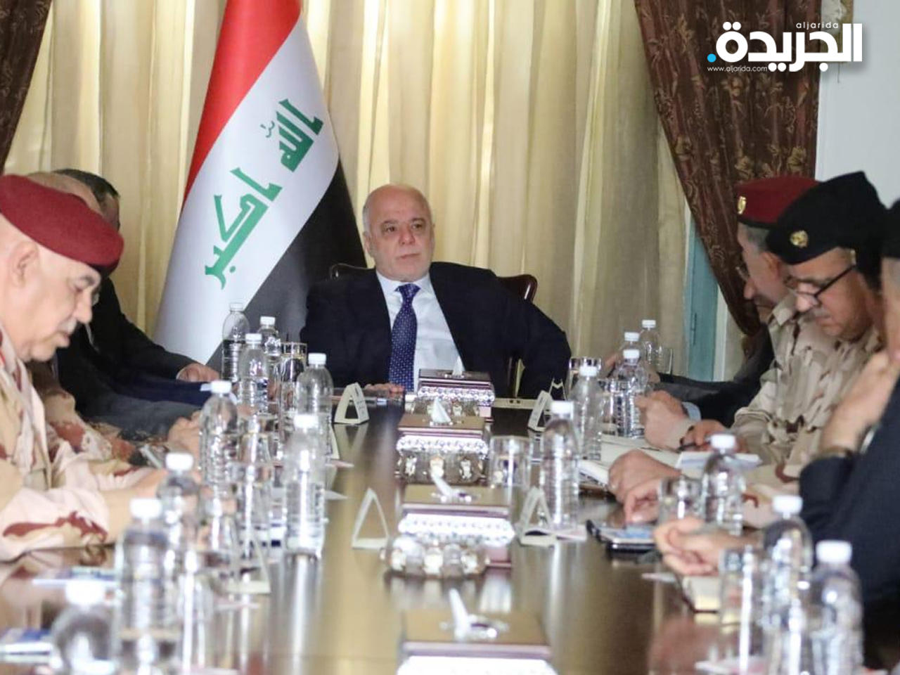 رئيس الوزراء والقائد العام للقوات المسلحة العراقية حيدر العبادي خلال ترؤسه المجلس الوزاري للأمن الوطني العراقي