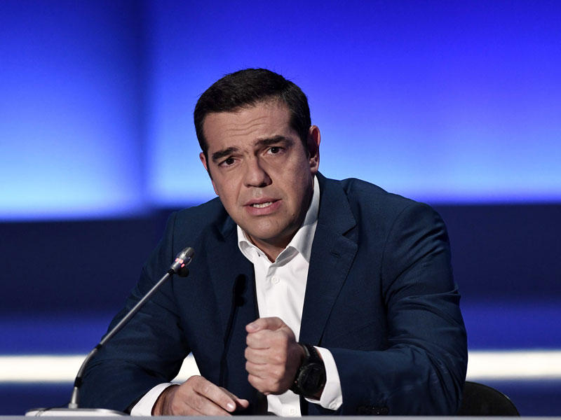 رئيس الوزراء اليوناني أليكسيس تسيبراس يتحدث خلال مؤتمر صحفي في معرض سالونيك الدولي