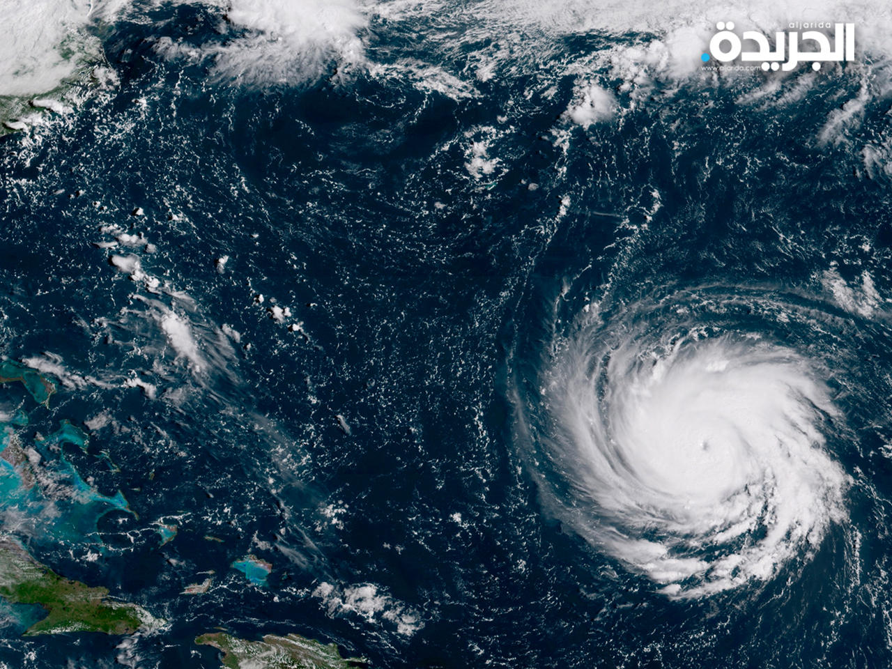 صورة إلتقطتها الإدارة الوطنية للمحيطات والغلاف الجوي (NOAA) تظهر اعصار فلورنس حيث يتحرك بإتجاه الساحل الشرقي للولايات المتحدة 