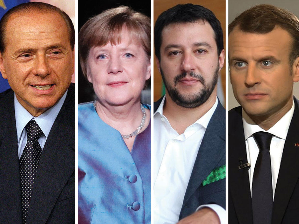 ايمانويل ماكرون- ماتيو سالفيني - أنجيلا ميركل - سيلفيو برلسكوني