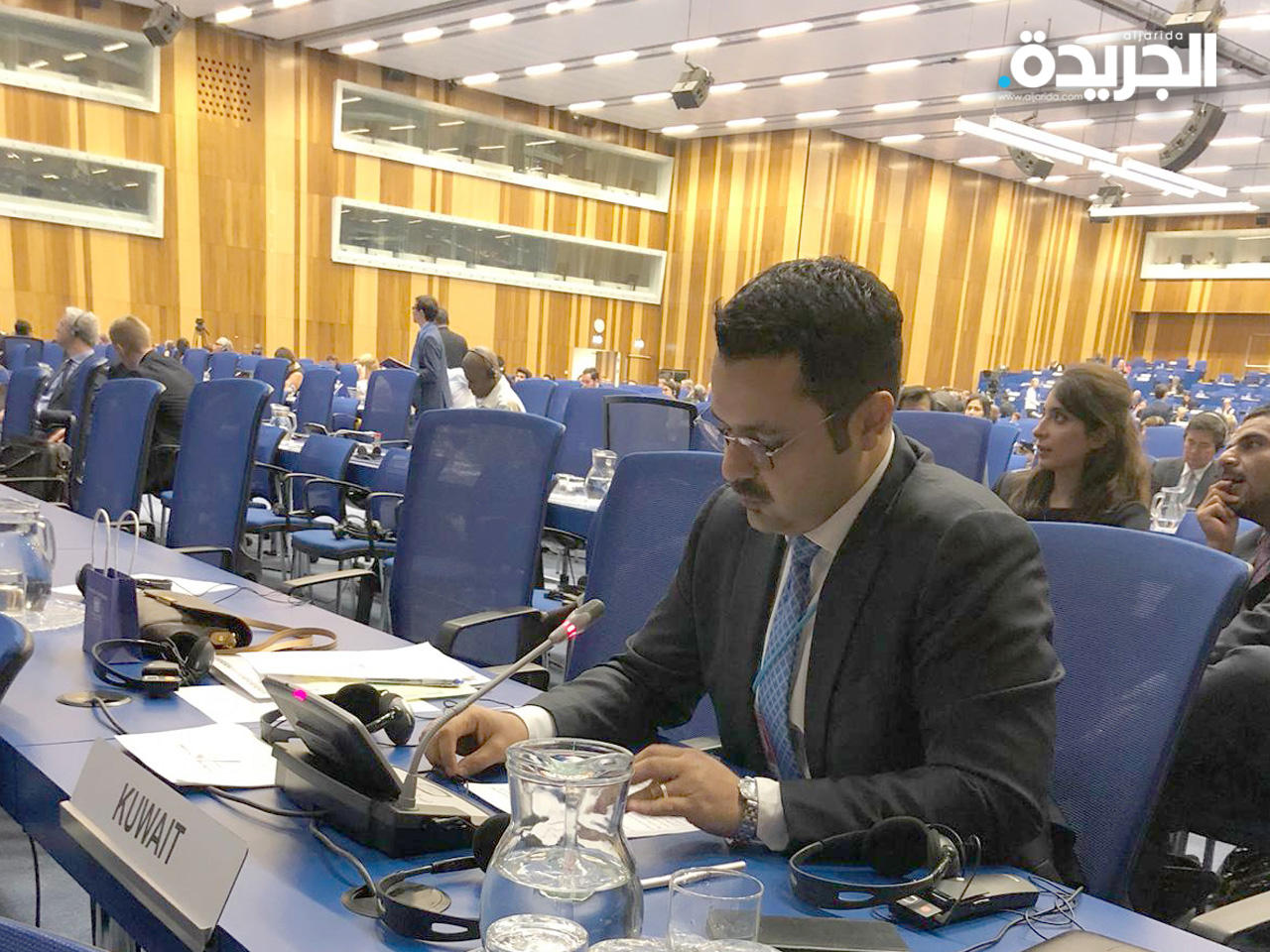 السكرتير الثاني في سفارة الكويت لدى النمسا علي الوزان يلقي كلمة دولة الكويت