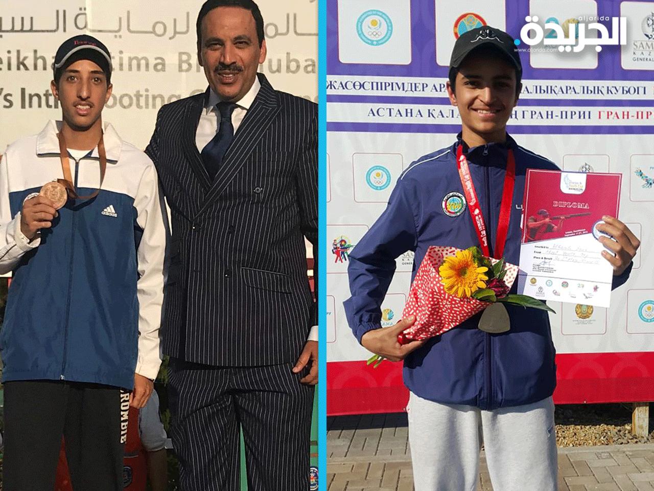 سعود الهاملي (يمين) واحمد العواد مع رئيس النادي الكويتي للرماية دعيج العتيبي (يسار)