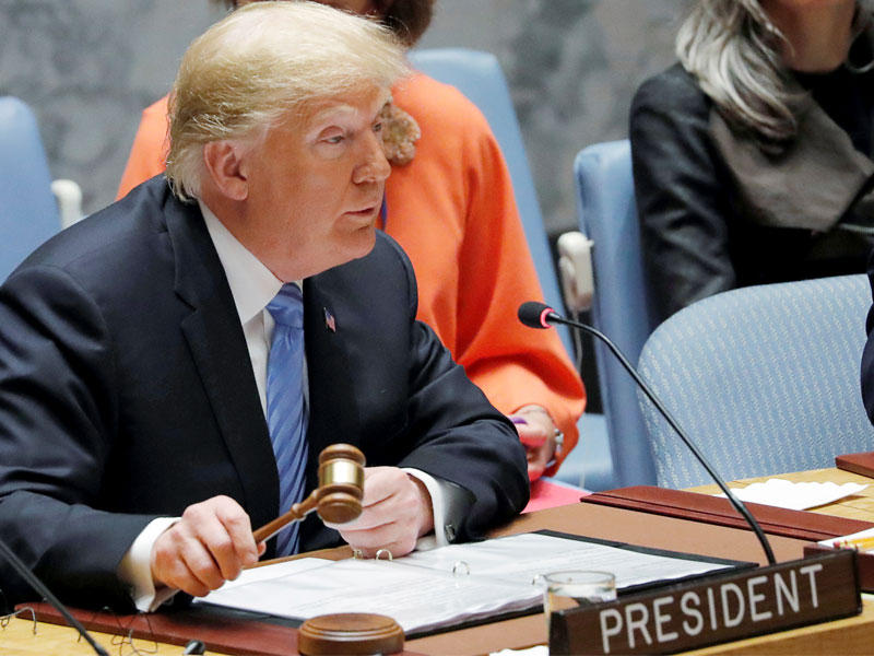 ترامب مفتتحاً جلسة خاصة لمجلس الأمن في نيويورك أمس (رويترز)n