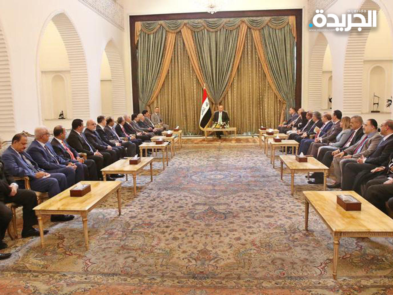 الرئيس العراقي برهم صالح خلال استقباله سفراء الدول العربية والاسلامية المعتمدين لدى بغداد 