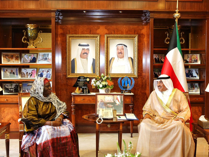 نائب رئيس مجلس الوزراء وزير الخارجية الشيخ صباح خالد الحمد الصباح أثناء استقباله السفيرة الجديدة لجمهورية سيراليون حاجا ايشاتا طوماس