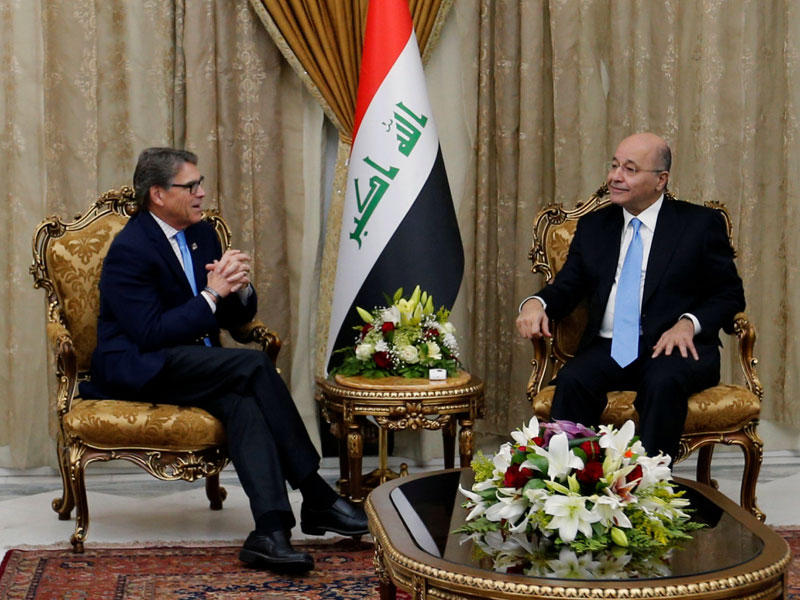 الرئيس العراقي برهم صالح يلتقي وزير الطاقة الأمريكي ريك بيري في قصر السلام في بغداد