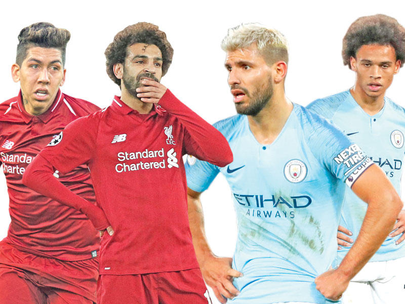 ساني نجم مانشستر سيتي و أغويرو نجم مانشستر سيتي و صلاح نجم ليفربول و فيرمينيو نجم ليفربول