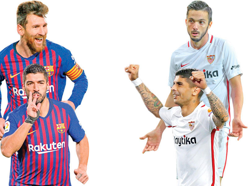 بانيغا وسارابيا نجما إشبيلية و ميسي وسواريز نجما برشلونة