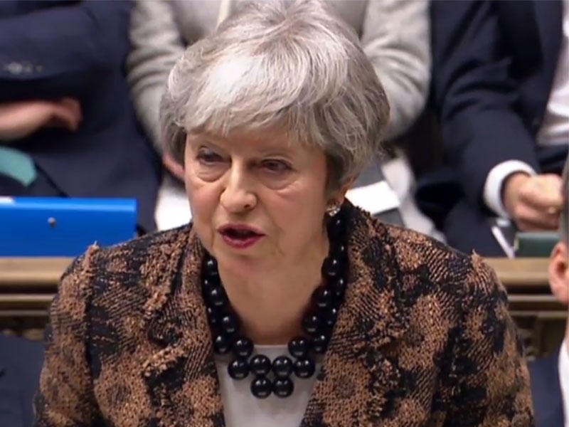 رئيسة الوزراء البريطانية تيريزا ماي في بيان لمجلس العموم في لندن
