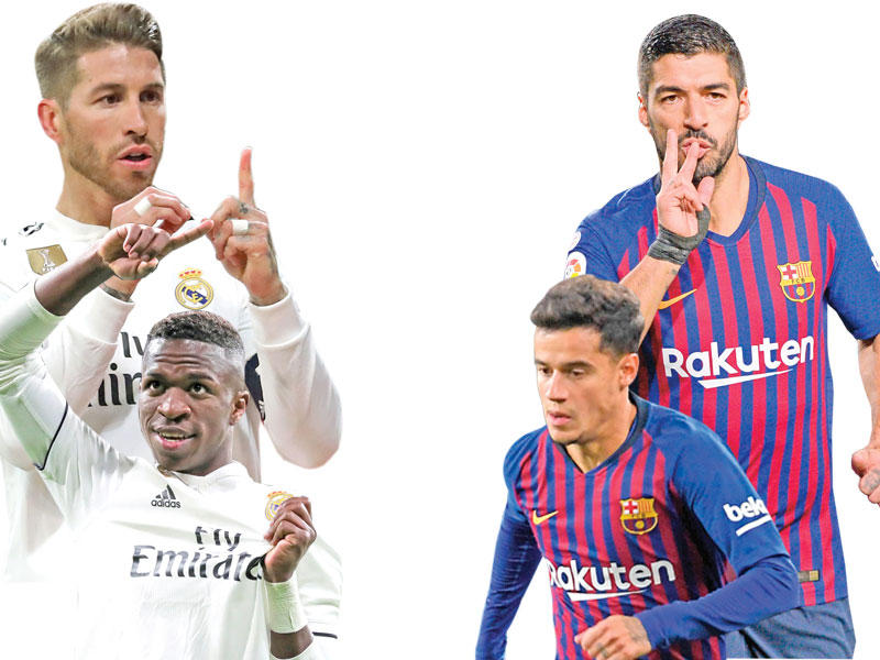 سواريز وكوتينيو نجما برشلونة و فينيسيوس وراموس نجما ريال مدريد