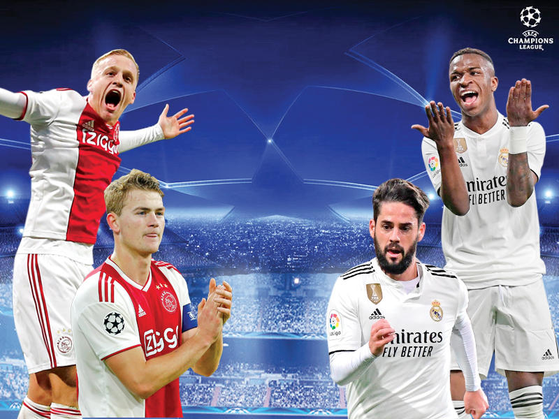  فينيسيوس نجم ريال مدريد و ايسكو لاعب الريال و دي ليخت نجم أياكس و دوني لاعب أياكس