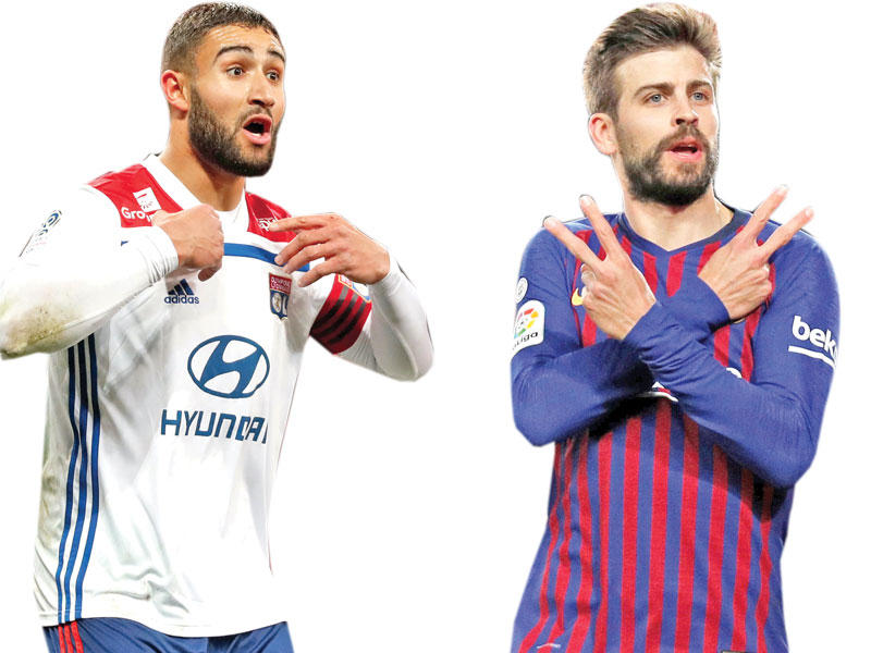 بيكيه نجم برشلونة  -  نبيل فقير نجم ليون