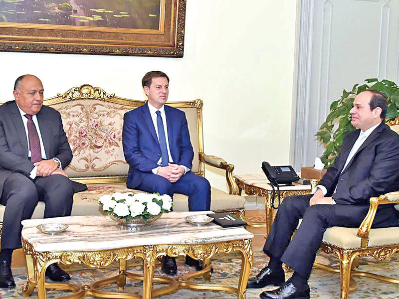 السيسي مستقبلا وزير خارجية سلوفينيا ميرو رار في القاهرة أمس (رئاسة الجمهورية)