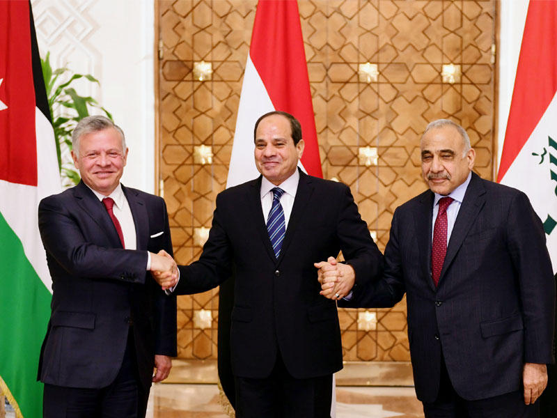 الرئيس المصري عبدالفتاح السيسي، وحضور رئيس الوزراء العراقي عادل عبدالمهدي، والعاهل الأردني الملك عبدالله الثاني 