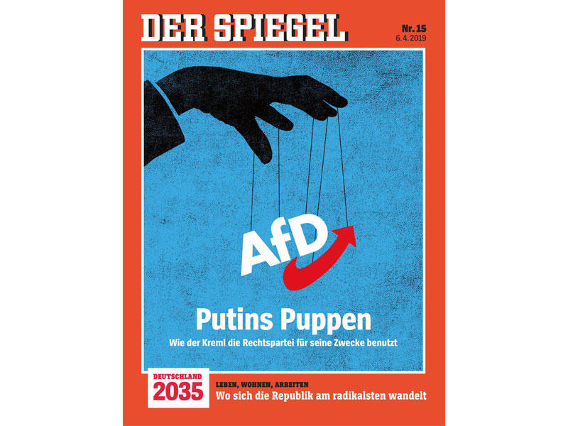 غلاف مجلة «دير شبيغل» الألمانية بعنوان: «حزب البديل» دمى بوتين كيف يستخدم الكرملين الحزب اليميني لأهدافه الخاصة    