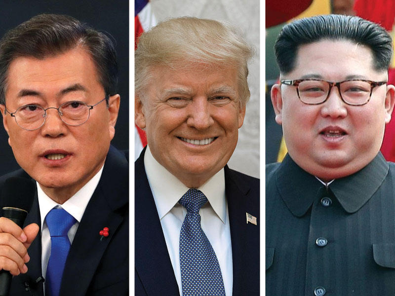 كيم يونغ أون و ترامب و مون جاي إن