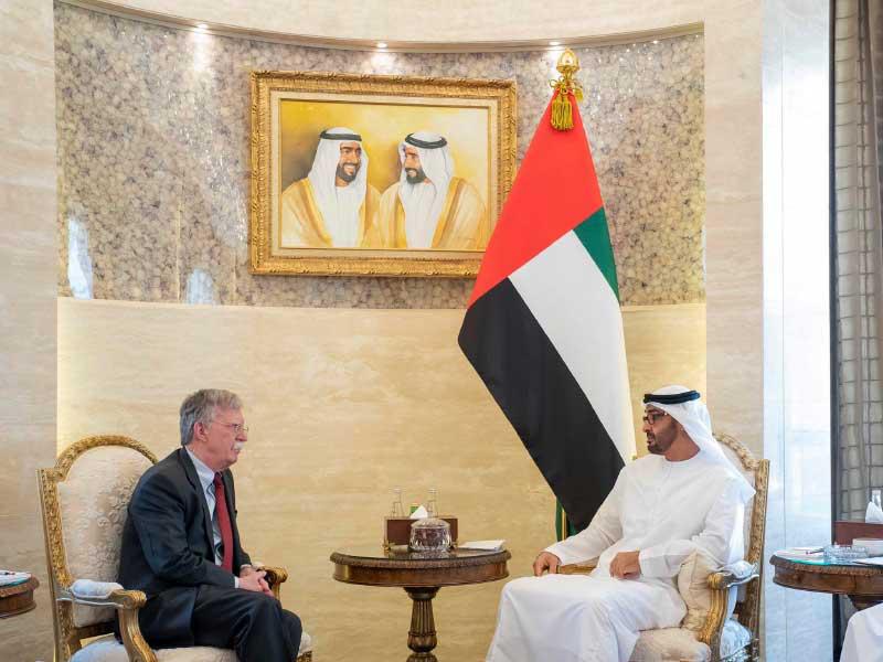 ولي عهد أبوظبي محمد بن زايد مستقبلاً بولتون أمس