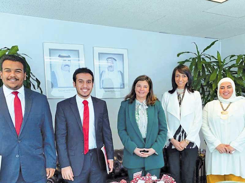 أسيل العوضي خلال استقبال وفد «اتحاد أميركا»