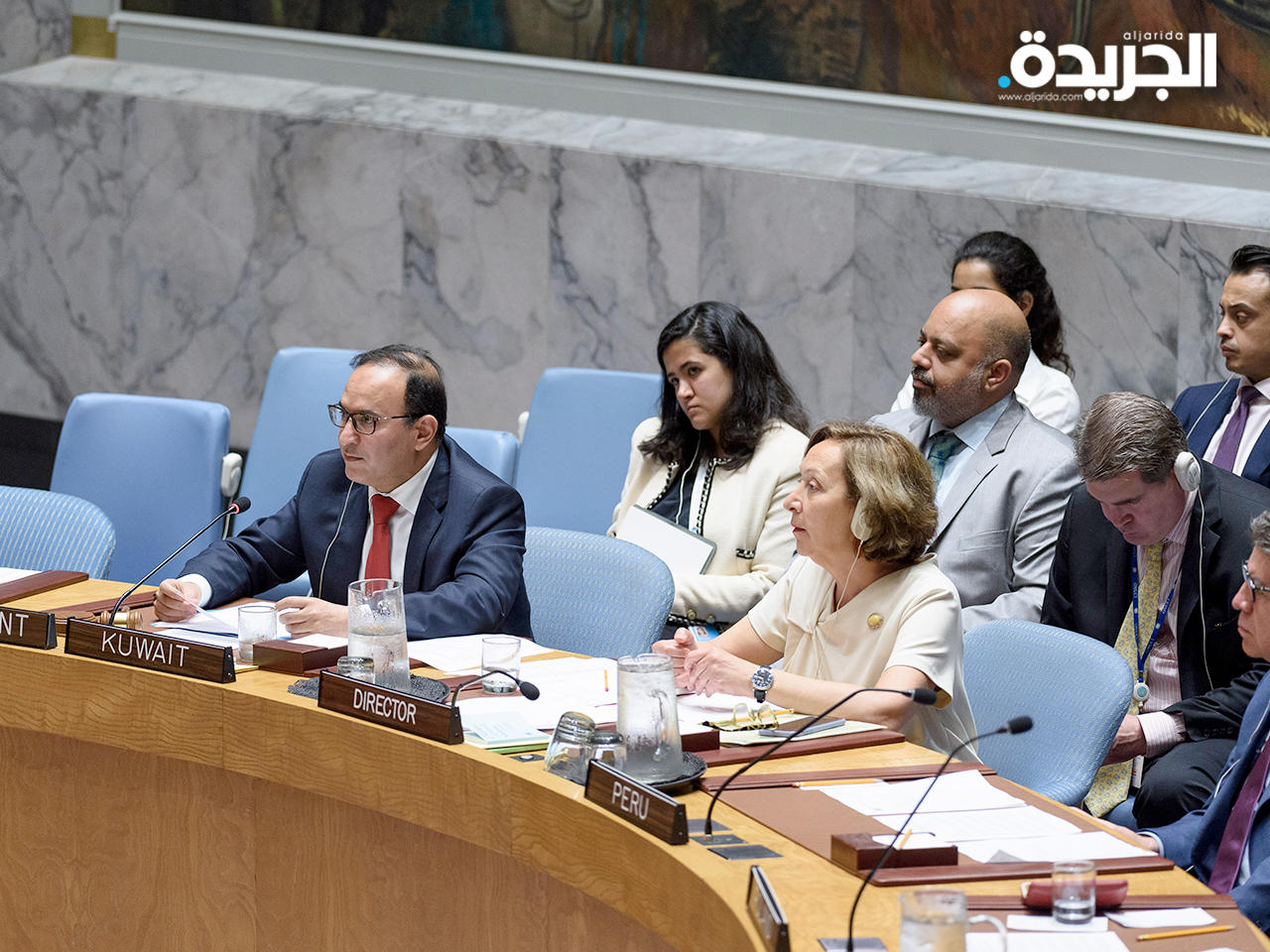مندوب الكويت الدائم لدى الأمم المتحدة السفير منصور العتيبي أثناء كلمته