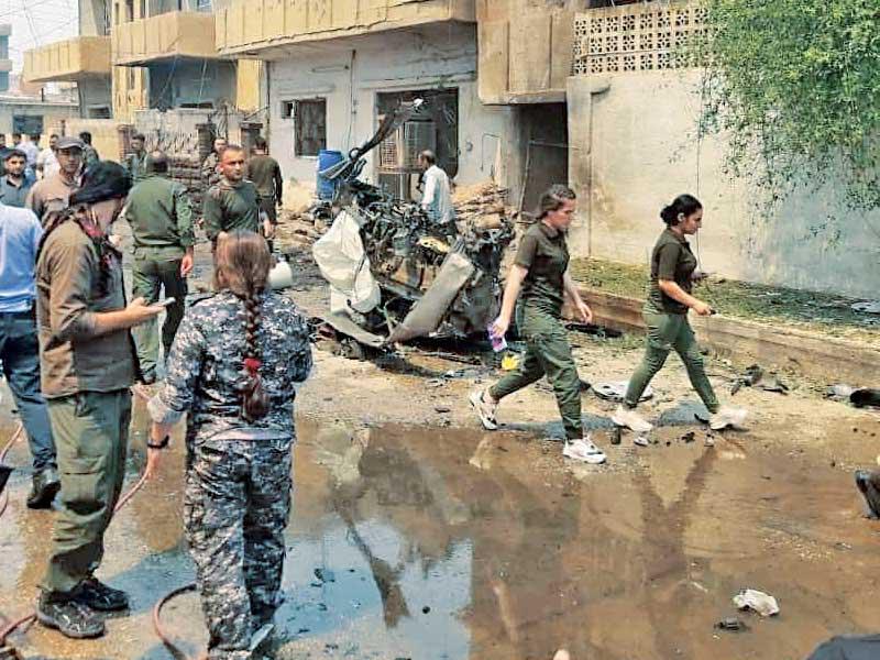 استهداف مركز الأسايش بالقامشلي أمس (روسيا اليوم)