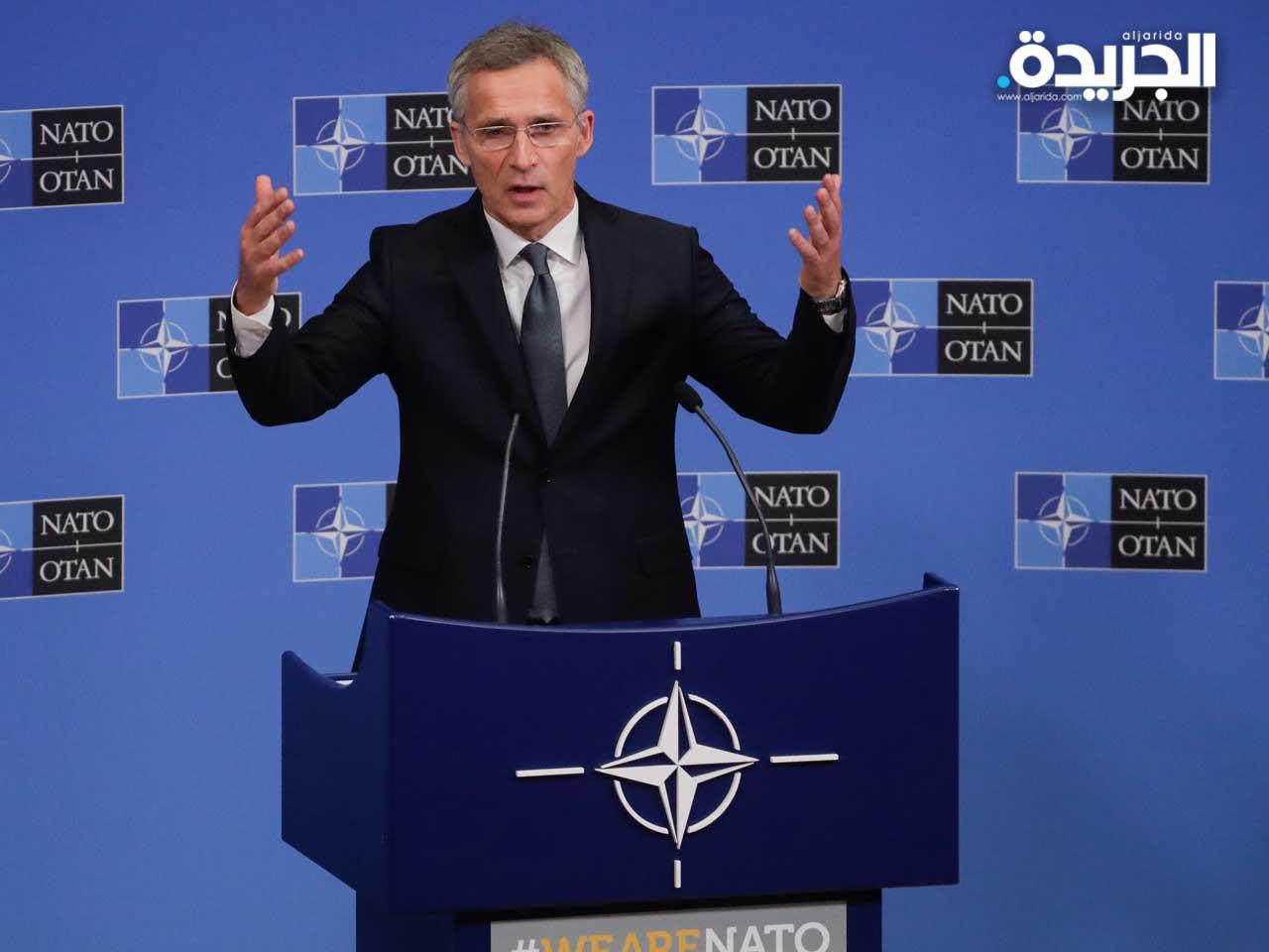الأمين العام لحلف الناتو ينس ستولتنبرغ يعقد مؤتمرا صحفيا قبيل اجتماع وزراء خارجية الناتو في مقر الناتو في بروكسل ، بلجيكا