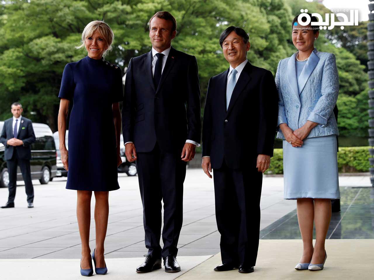 الرئيس الفرنسي إيمانويل ماكرون وزوجته بريجيت يلتقيان الإمبراطور الياباني ناروهيتو والإمبراطورة ماساكو في القصر الإمبراطوري في طوكيو