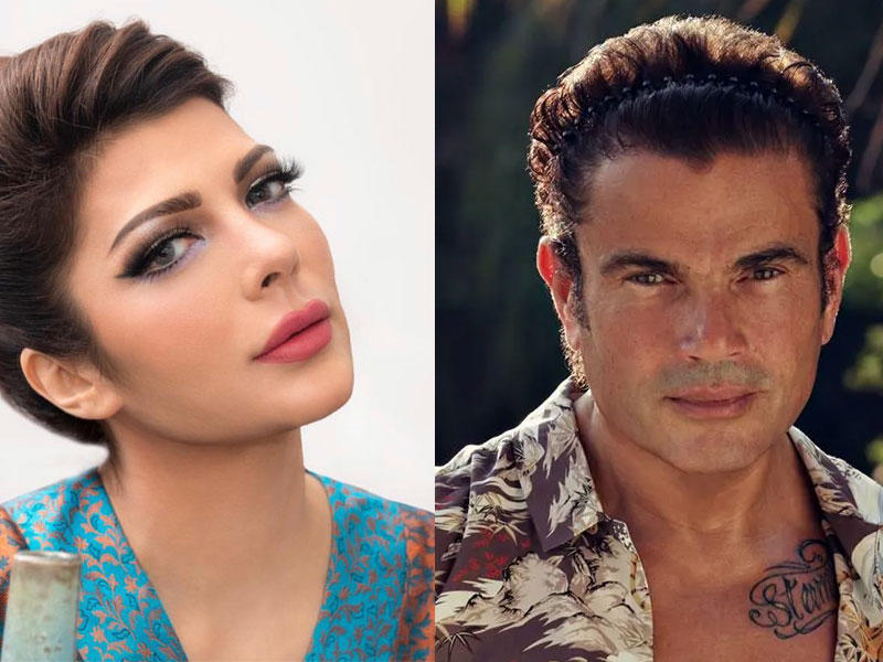 من يمين الصورة الفنان عمرو دياب والفنانة أصالة نصري 