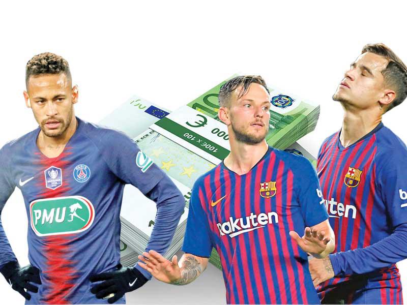 من يمين الصورة كوتينيو و راكيتيتش و نيمار