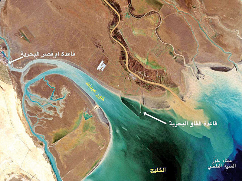 خريطة تداولتها وسائل إعلام عراقية تظهر الموقع المتوقع حسب معلومات رسمية لقاعدة الفاو