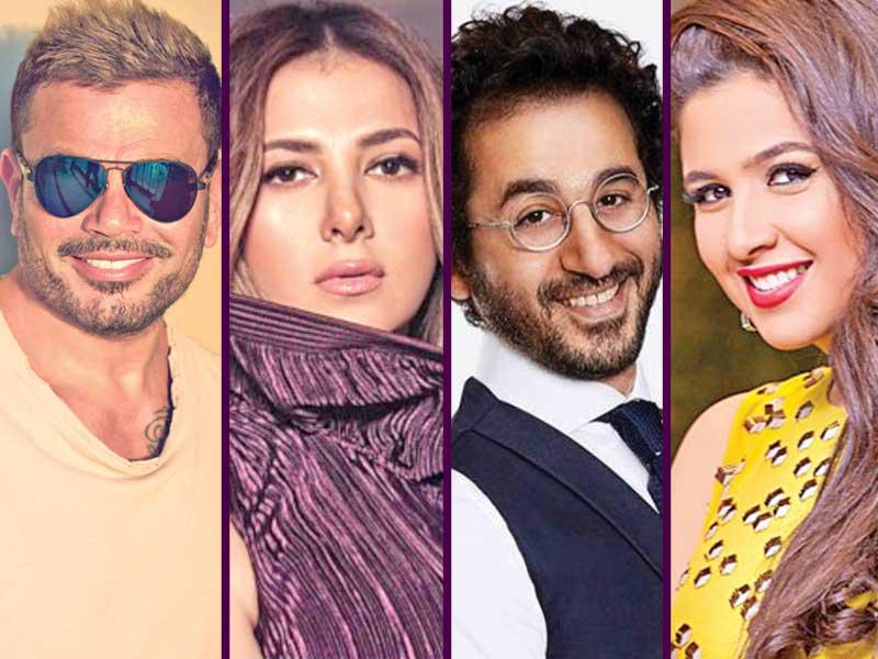 من يمين الصورة ياسمين عبدالعزيز و أحمد حلمي و دينا سمير غانم و عمرو دياب