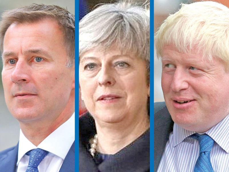 بوريس جونسون و تيريزا ماي و جيريمي هنت